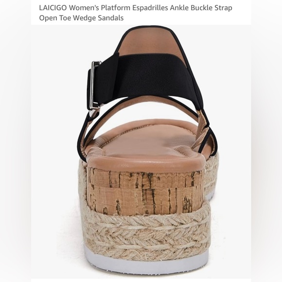 NEW LAICIGO Platform Espadrilles Ankle Buckle Strap Open Toe Wedge Sandals 6.5 - Picture 3 of 11